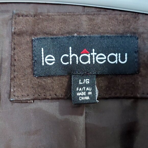Le Château Vintage Y2k Brown Genuine Suede Leather Moto Jacket Women's Size L - Picture 3 of 12